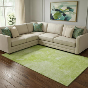 HomeRoots 10' Artichoke Green & Ivory Abstract Washable Area Rug - Durable, UV-Protected, Modern Design for Homes 656280