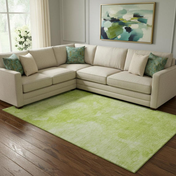 HomeRoots 10' Artichoke Green & Ivory Abstract Washable Area Rug - Durable, UV-Protected, Modern Design for Homes 656280