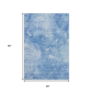 HomeRoots 5' Abstract Blue and Ivory Washable Area Rug with UV Protection - Perfect for Modern Living Spaces! 656282