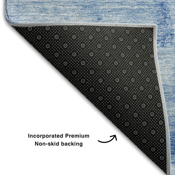 HomeRoots 5' Abstract Blue and Ivory Washable Area Rug with UV Protection - Perfect for Modern Living Spaces! 656282