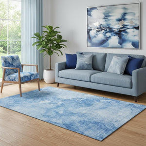HomeRoots 5' Abstract Blue and Ivory Washable Area Rug with UV Protection - Perfect for Modern Living Spaces! 656282