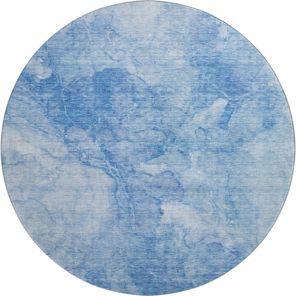 HomeRoots 8' Blue and Ivory Abstract Round Rug - Washable, UV Protected, Soft, Durable for Homes with Kids & Pets 656283