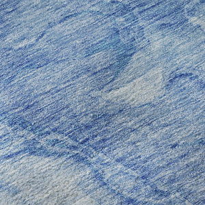 HomeRoots 8' Blue and Ivory Abstract Round Rug - Washable, UV Protected, Soft, Durable for Homes with Kids & Pets 656283