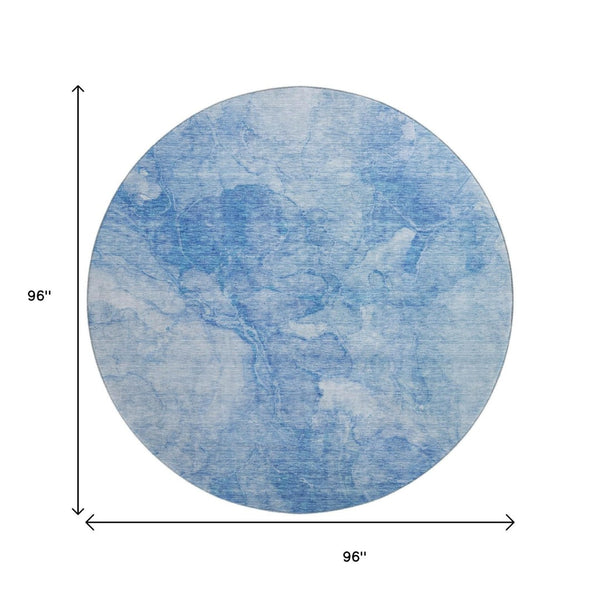 HomeRoots 8' Blue and Ivory Abstract Round Rug - Washable, UV Protected, Soft, Durable for Homes with Kids & Pets 656283