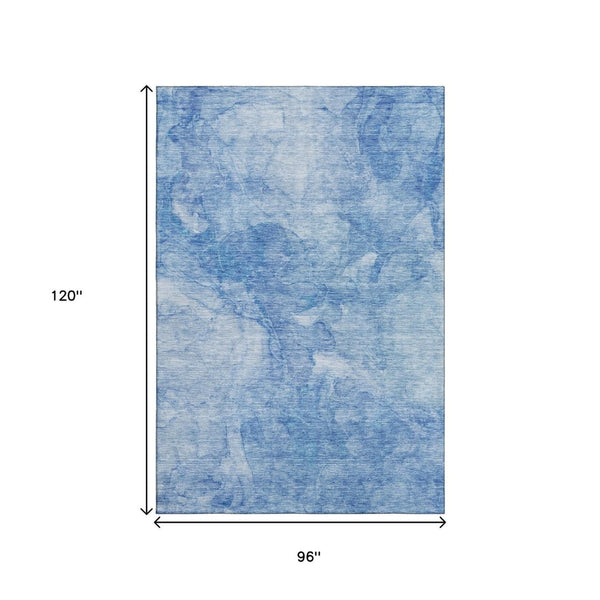 HomeRoots 8' X 10' Abstract Blue & Ivory Washable Area Rug - UV Protected, Stain-Resistant for Family Spaces 656284