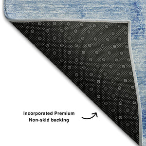 HomeRoots 8' X 10' Abstract Blue & Ivory Washable Area Rug - UV Protected, Stain-Resistant for Family Spaces 656284