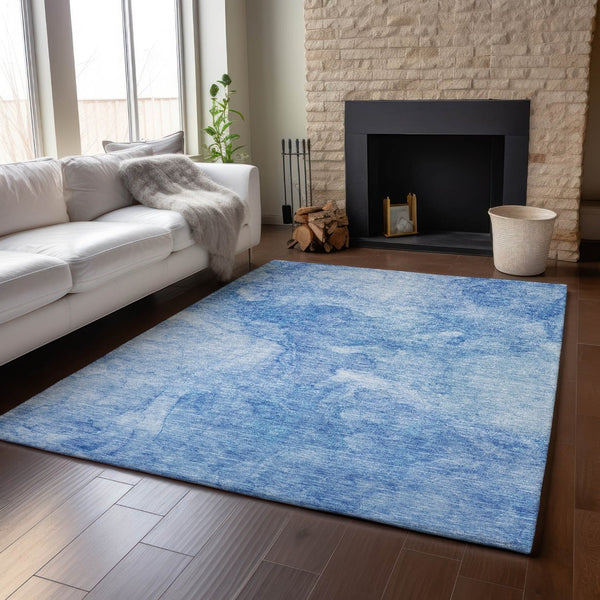 HomeRoots 8' X 10' Abstract Blue & Ivory Washable Area Rug - UV Protected, Stain-Resistant for Family Spaces 656284