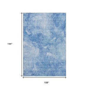 HomeRoots 9' X 12' Stylish Blue and Ivory Abstract Area Rug - Washable, UV Protected, Durable for Homes & Patios 656285