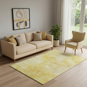 HomeRoots 5' X 8' Gold And Ivory Abstract Washable Area Rug - Stylish, Durable, UV-Protected for Every Room! 656288