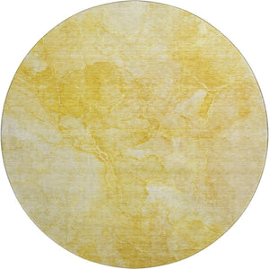 HomeRoots 8' Gold and Ivory Abstract Washable Round Rug - Durable, Stain-Resistant, UV Protected for Homes 656289