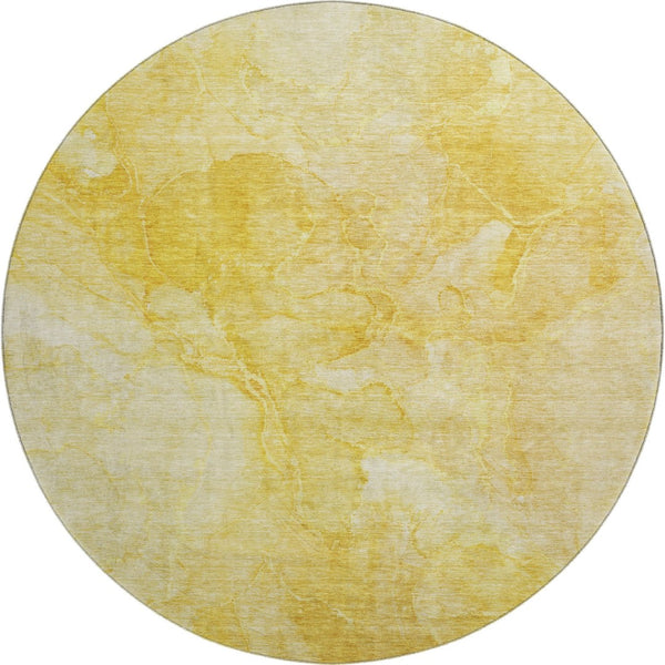 HomeRoots 8' Gold and Ivory Abstract Washable Round Rug - Durable, Stain-Resistant, UV Protected for Homes 656289