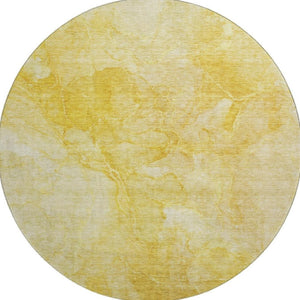 HomeRoots 8' Gold and Ivory Abstract Washable Round Rug - Durable, Stain-Resistant, UV Protected for Homes 656289