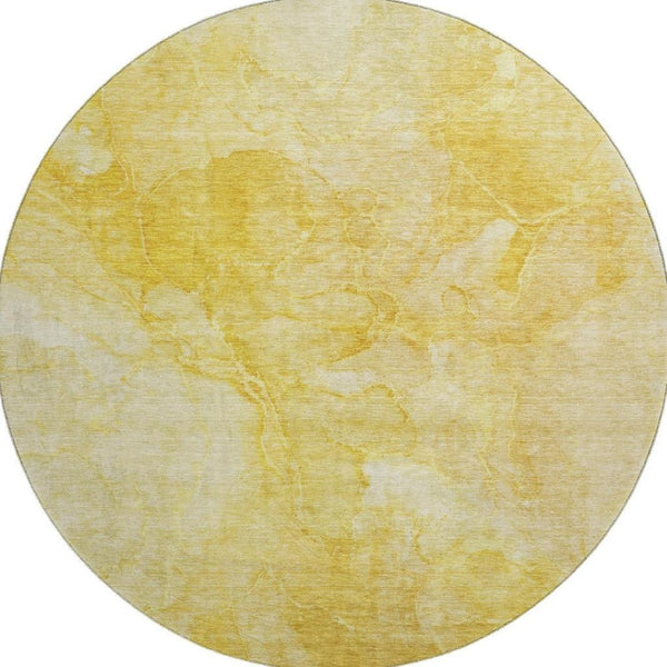 HomeRoots 8' Gold and Ivory Abstract Washable Round Rug - Durable, Stain-Resistant, UV Protected for Homes 656289