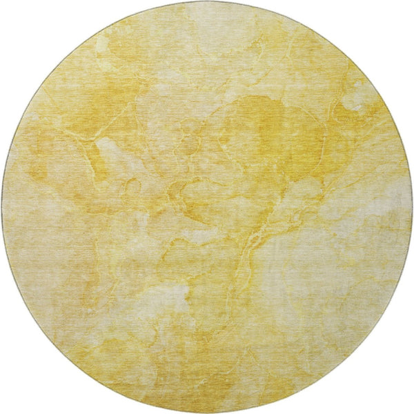 HomeRoots 8' Gold and Ivory Abstract Washable Round Rug - Durable, Stain-Resistant, UV Protected for Homes 656289