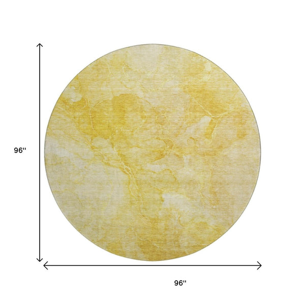 HomeRoots 8' Gold and Ivory Abstract Washable Round Rug - Durable, Stain-Resistant, UV Protected for Homes 656289
