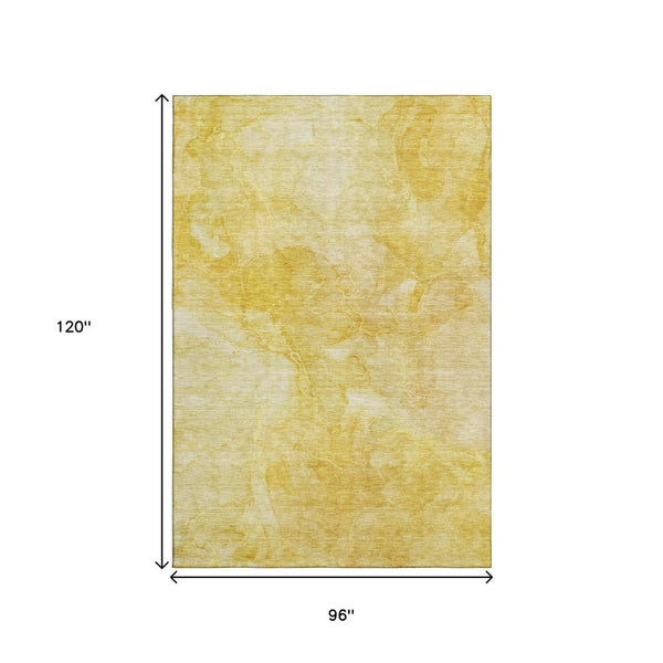 HomeRoots 8' X 10' Gold and Ivory Abstract Area Rug - Machine-Washable, UV Protected, Stylish & Durable Option 656290