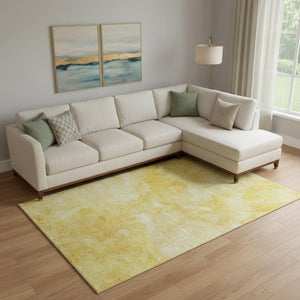 HomeRoots 8' X 10' Gold and Ivory Abstract Area Rug - Machine-Washable, UV Protected, Stylish & Durable Option 656290
