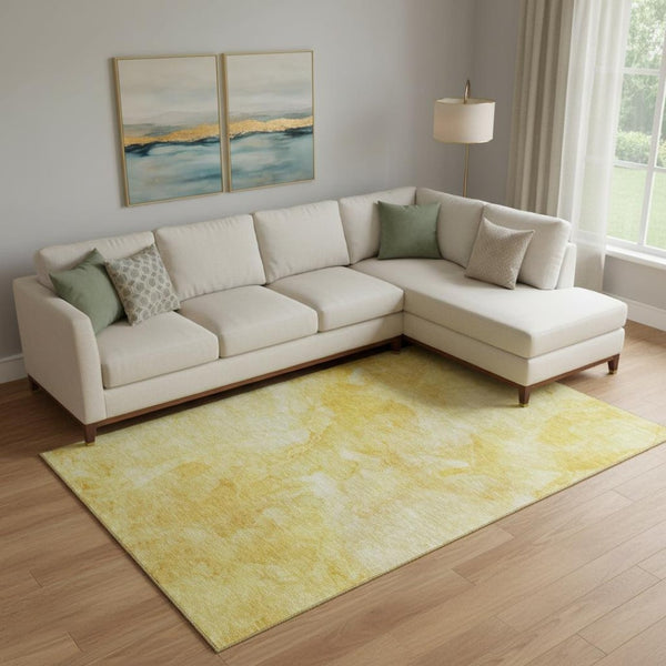 HomeRoots 8' X 10' Gold and Ivory Abstract Area Rug - Machine-Washable, UV Protected, Stylish & Durable Option 656290