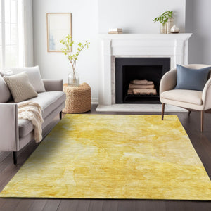 HomeRoots 8' X 10' Gold and Ivory Abstract Area Rug - Machine-Washable, UV Protected, Stylish & Durable Option 656290