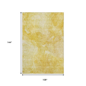 HomeRoots 9' X 12' Gold & Ivory Abstract Area Rug - Washable, UV Protected, Stain Resistant for Modern Homes 656291