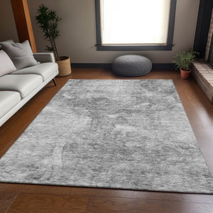HomeRoots 5' X 8' Gray and Silver Abstract Washable Area Rug - Stain Resistant, UV Protected, Easy-Care Design 656294