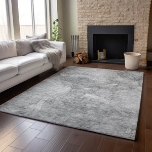 HomeRoots 5' X 8' Gray and Silver Abstract Washable Area Rug - Stain Resistant, UV Protected, Easy-Care Design 656294