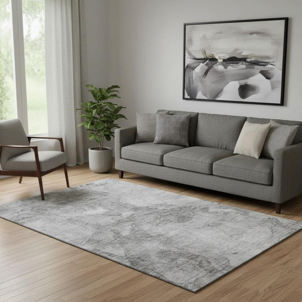 HomeRoots 5' X 8' Gray and Silver Abstract Washable Area Rug - Stain Resistant, UV Protected, Easy-Care Design 656294