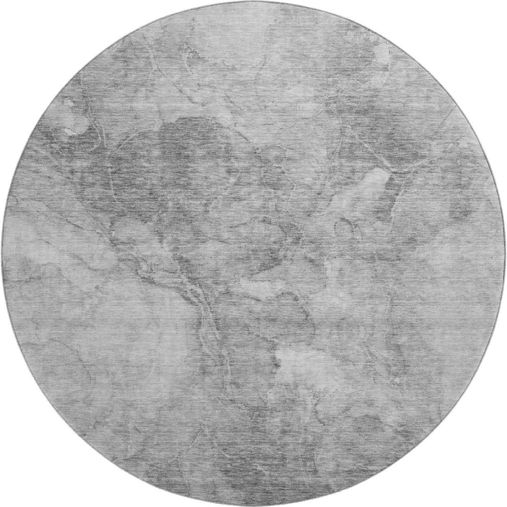 HomeRoots 8' Gray and Silver Abstract Round Rug - Stylish, Washable, UV-Protected, Perfect for High-Traffic Areas 656295