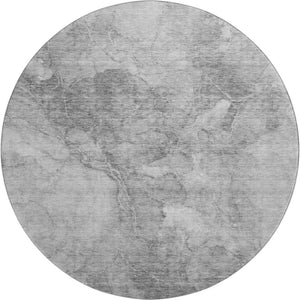 HomeRoots 8' Gray and Silver Abstract Round Rug - Stylish, Washable, UV-Protected, Perfect for High-Traffic Areas 656295
