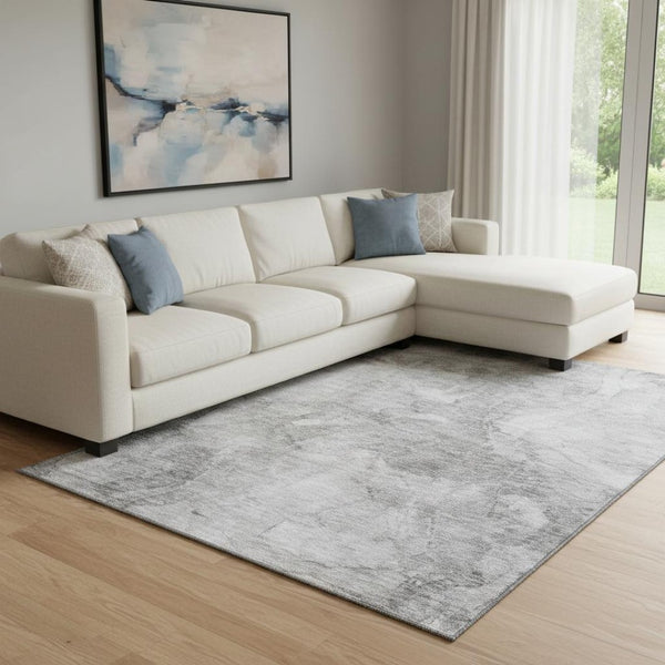 HomeRoots 8' X 10' Gray and Silver Abstract Area Rug – Washable, UV Protected, Stylish for High-Traffic Spaces 656296