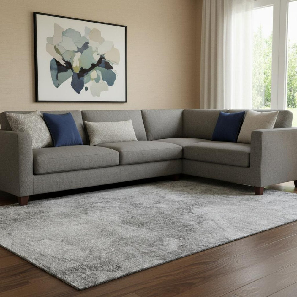 HomeRoots 10' X 14' Gray and Silver Abstract Area Rug – Durable, Washable, UV-Protected for Modern Homes! 656298