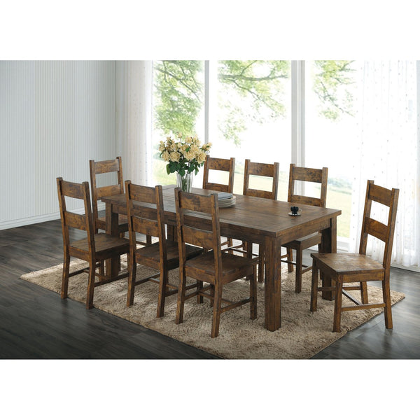English Elm Mina Rustic Golden Brown 9-Piece Dining Set - Farmhouse Charm With Durable Wood & Comfortable Seating B062S00793