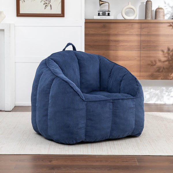 English Elm Giant Corduroy Bean Bag with Armrests Shredded Foam Lounge Chair for Living Room Dark Blue W2200P442629