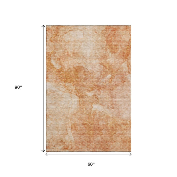 HomeRoots 5' X 8' Salmon & Ivory Abstract Area Rug - Washable, UV Protected, Stylish & Durable for Any Space 656300