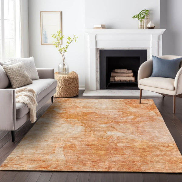 HomeRoots 5' X 8' Salmon & Ivory Abstract Area Rug - Washable, UV Protected, Stylish & Durable for Any Space 656300