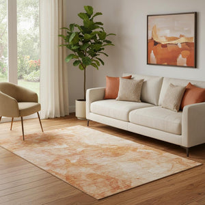 HomeRoots 5' X 8' Salmon & Ivory Abstract Area Rug - Washable, UV Protected, Stylish & Durable for Any Space 656300