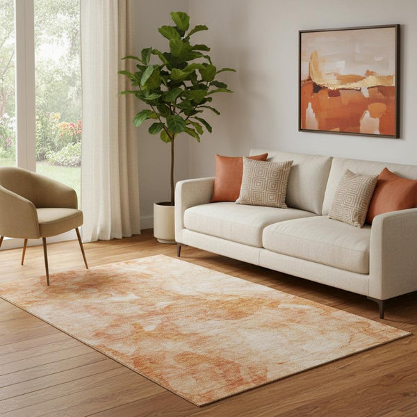 HomeRoots 5' X 8' Salmon & Ivory Abstract Area Rug - Washable, UV Protected, Stylish & Durable for Any Space 656300