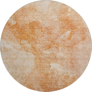 HomeRoots 8' Salmon and Ivory Abstract Washable Round Rug – Durable, UV-Protected, Perfect for High-Traffic Spaces! 656301