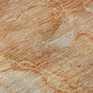 HomeRoots 8' Salmon and Ivory Abstract Washable Round Rug – Durable, UV-Protected, Perfect for High-Traffic Spaces! 656301