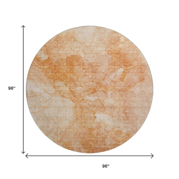 HomeRoots 8' Salmon and Ivory Abstract Washable Round Rug – Durable, UV-Protected, Perfect for High-Traffic Spaces! 656301