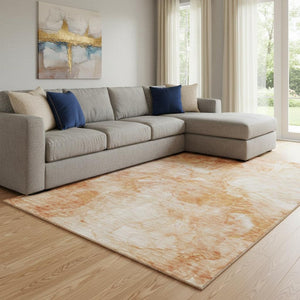 HomeRoots 8' X 10' Salmon and Ivory Abstract Area Rug - Washable, UV-Protected, Perfect for Modern Living Spaces! 656302