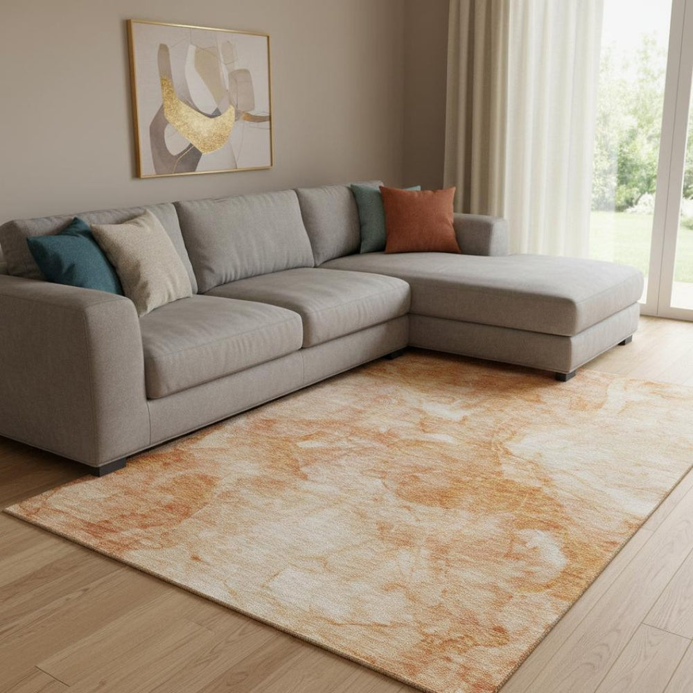 HomeRoots 9' X 12' Salmon and Ivory Abstract Washable Area Rug - Durable, Stylish, UV Protected for Homes 656303