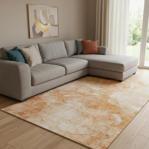 HomeRoots 9' X 12' Salmon and Ivory Abstract Washable Area Rug - Durable, Stylish, UV Protected for Homes 656303