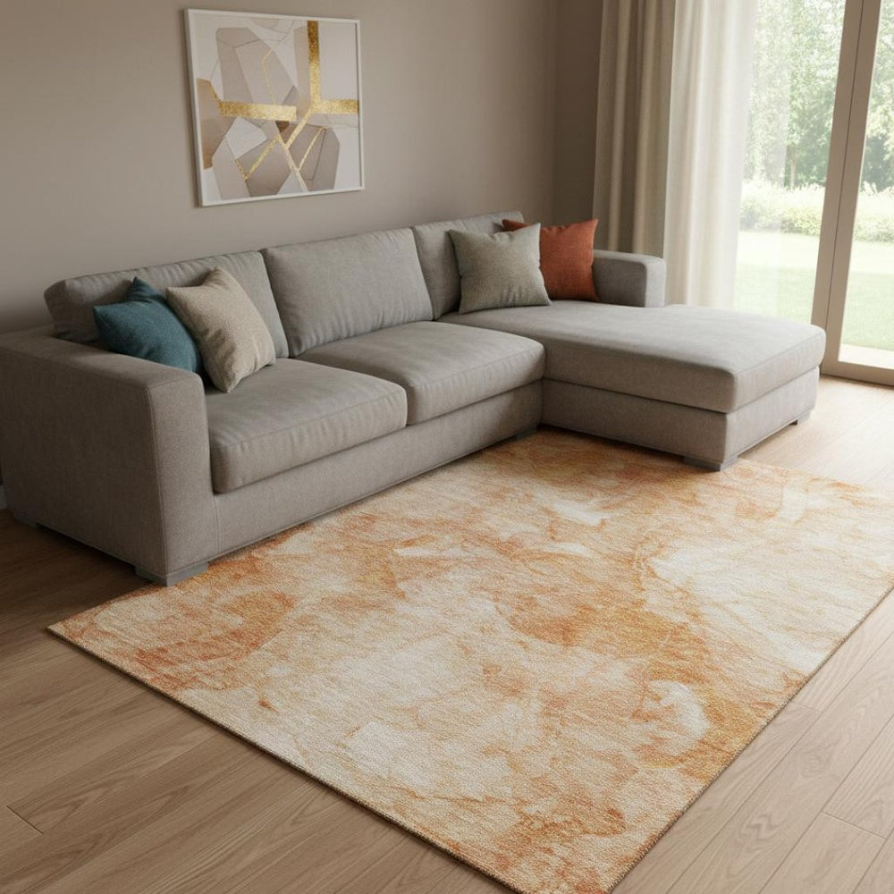 HomeRoots 10' X 14' Salmon and Ivory Abstract Area Rug - Washable, UV-Protected, Perfect for Family Homes! 656304