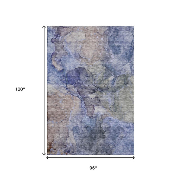 HomeRoots 8' X 10' Washable Abstract Area Rug in Blue, Beige & Taupe – UV Protection for High-Traffic Homes! 656314