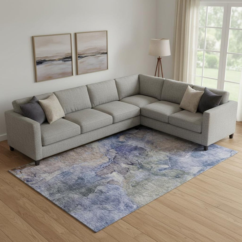HomeRoots 8' X 10' Washable Abstract Area Rug in Blue, Beige & Taupe – UV Protection for High-Traffic Homes! 656314