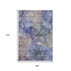 HomeRoots 9' X 12' Abstract Area Rug in Blue Beige Taupe - Washable, UV-Protected, Pet-Friendly Design! 656315