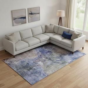 HomeRoots 9' X 12' Abstract Area Rug in Blue Beige Taupe - Washable, UV-Protected, Pet-Friendly Design! 656315