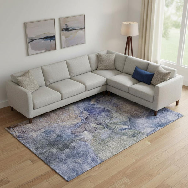 HomeRoots 9' X 12' Abstract Area Rug in Blue Beige Taupe - Washable, UV-Protected, Pet-Friendly Design! 656315
