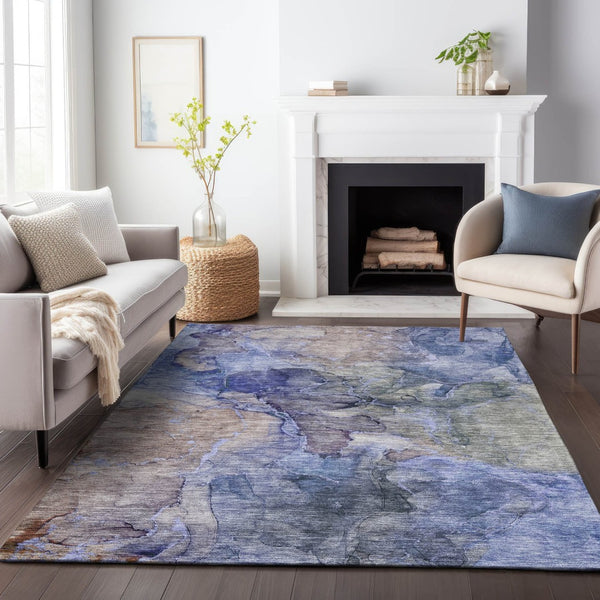 HomeRoots 9' X 12' Abstract Area Rug in Blue Beige Taupe - Washable, UV-Protected, Pet-Friendly Design! 656315